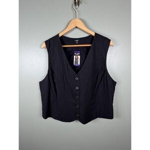 Express Womens XXL Black Linen Blend Button Front Vest Sleeveless NWT $78